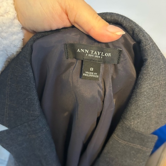 Ann Taylor Dark Gray Plaid Three Button Wool Academia Blazer - Picture 2 of 2